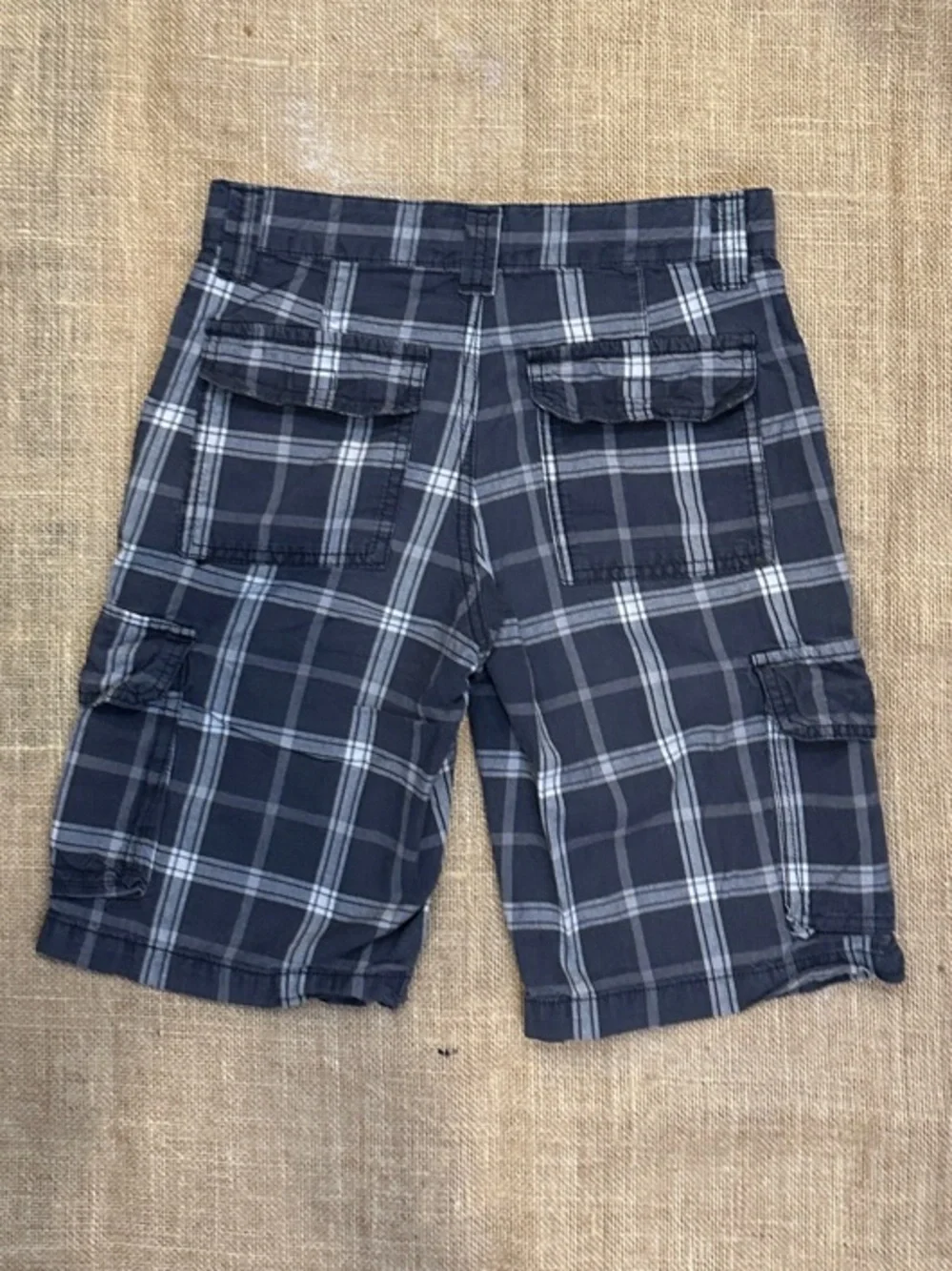 Old Navy Boys Navy and White Plaid Cargo Shorts